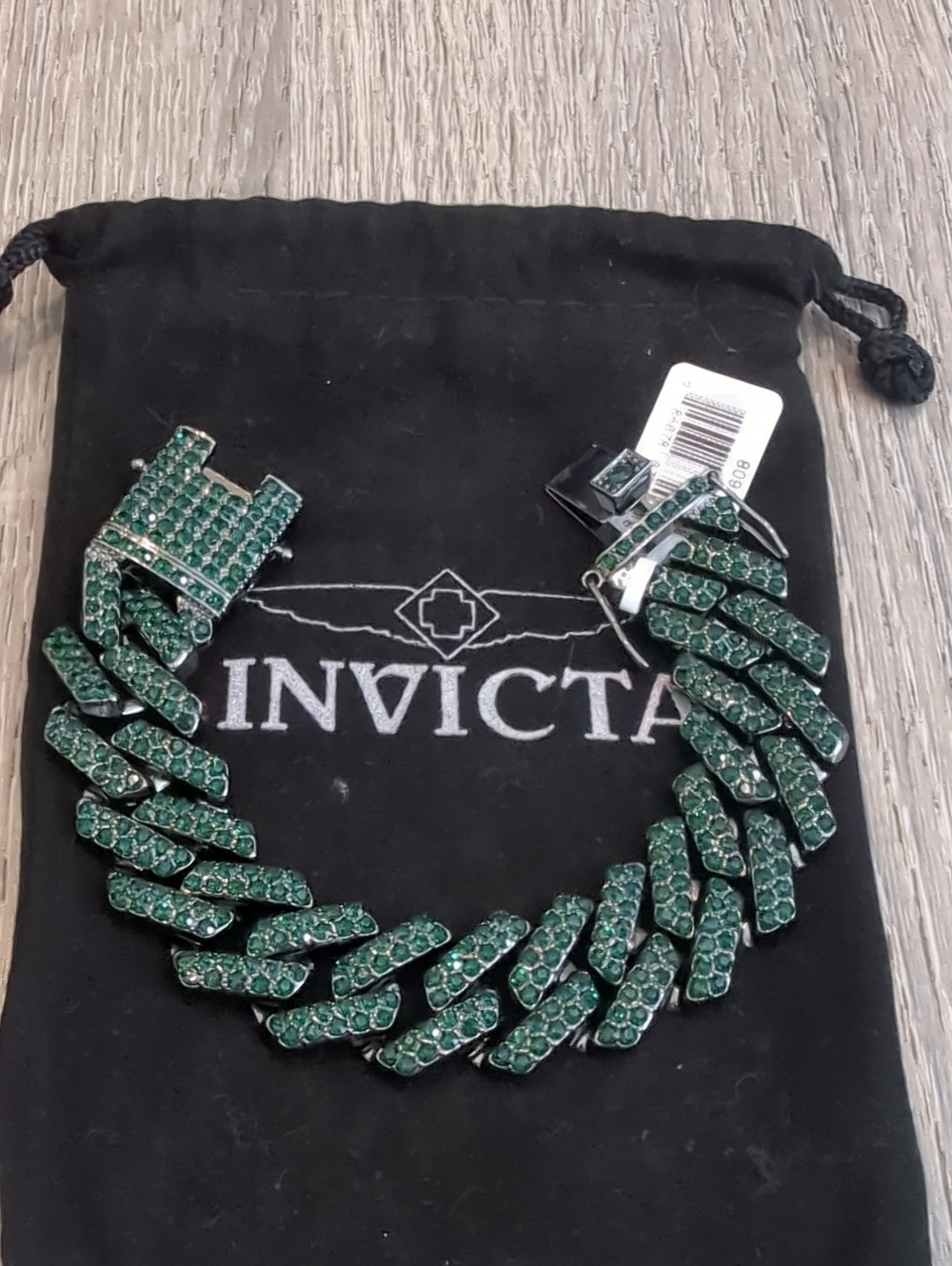 Invicta Men's XL Green Pave Drip Chain Cuban Bracelet